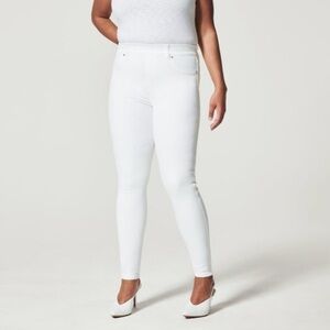 Spanx Women’s Stretch High Rise Tummy Control Skinny Pull On Jeans White Large